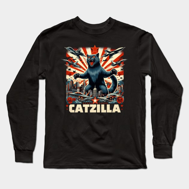 Catzilla Long Sleeve T-Shirt by TinusCartoons